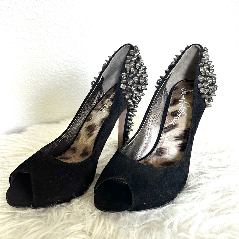 Sam Edelman ‘Lorissa’ studded black suede peep-toe heels (size 9.5) NEW